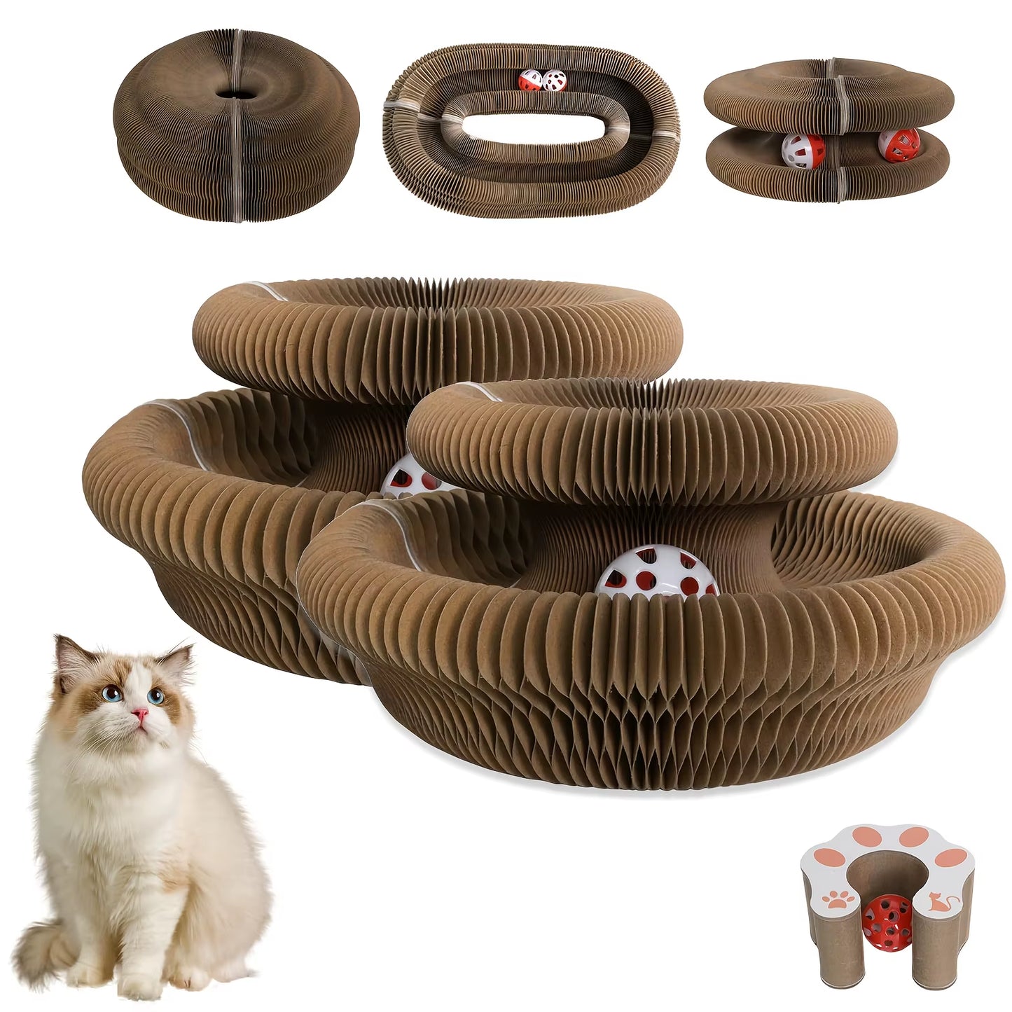 Kitty Curlz Cat Scratching Board (1/2Pcs) – Foldable, Recyclable,Scratch-Resistant Toy with Ball for Fun Interactive Indoor Play