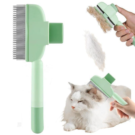 Cat Comb Dog Comb Pet Hair Removal Tool Short Stainless Steel Teeth Cat Flea Comb Dog Tick Comb Cat Brush with Release Button Self-Cleaning Convenient Hair Removal