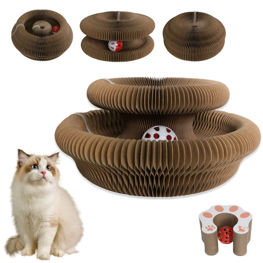Kitty Curlz Cat Scratching Board (1/2Pcs) – Foldable, Recyclable,Scratch-Resistant Toy with Ball for Fun Interactive Indoor Play