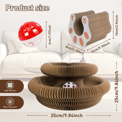 Kitty Curlz Cat Scratching Board (1/2Pcs) – Foldable, Recyclable,Scratch-Resistant Toy with Ball for Fun Interactive Indoor Play