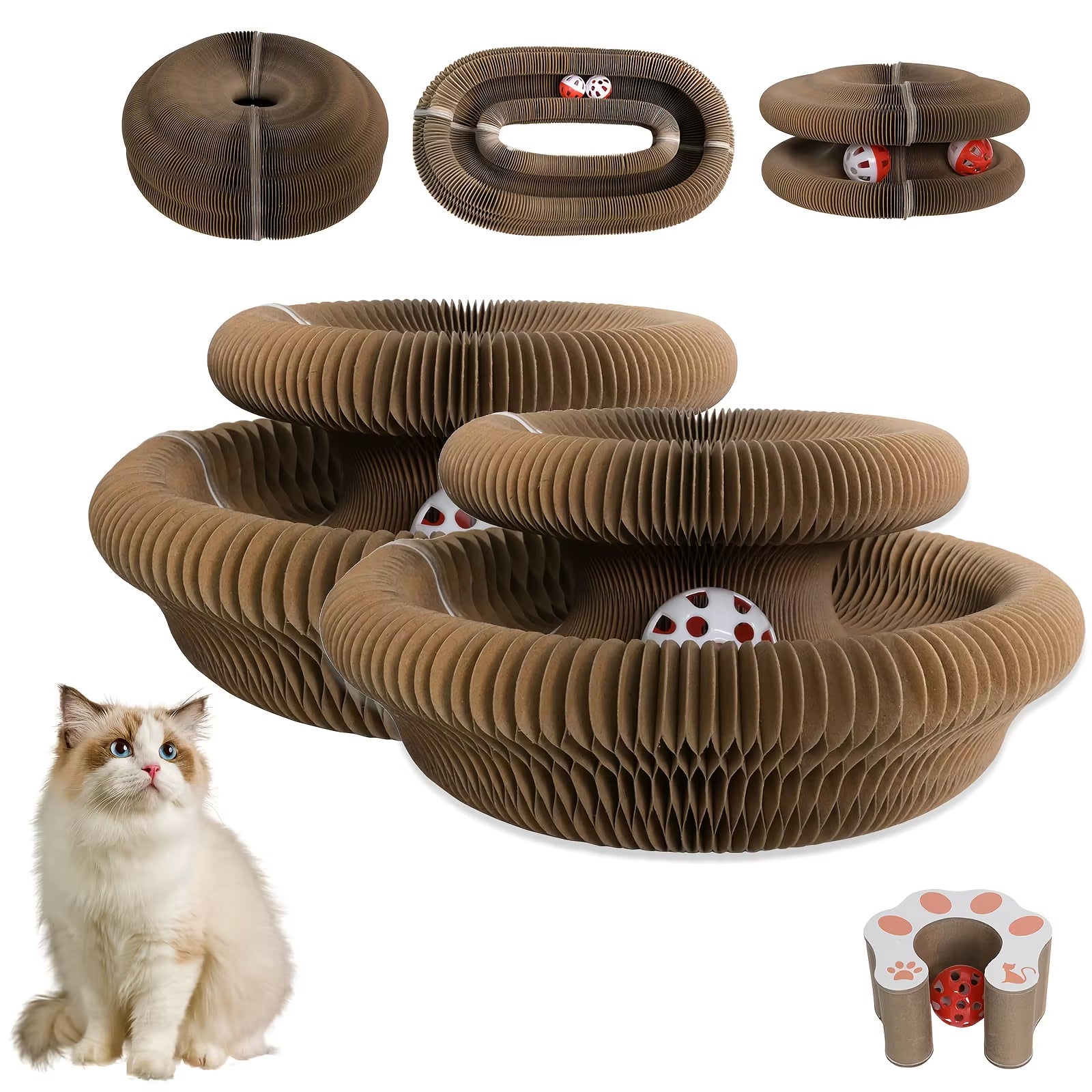Kitty Curlz Cat Scratching Board (1/2Pcs) – Foldable, Recyclable,Scratch-Resistant Toy with Ball for Fun Interactive Indoor Play