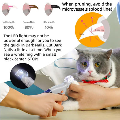 LED Light Pet Nail Clipper- Great for Trimming Cats & Dogs Nails & Claws, 5X Magnification That Doubles as a Nail Trapper, Quick-Clip, Steel Blades
